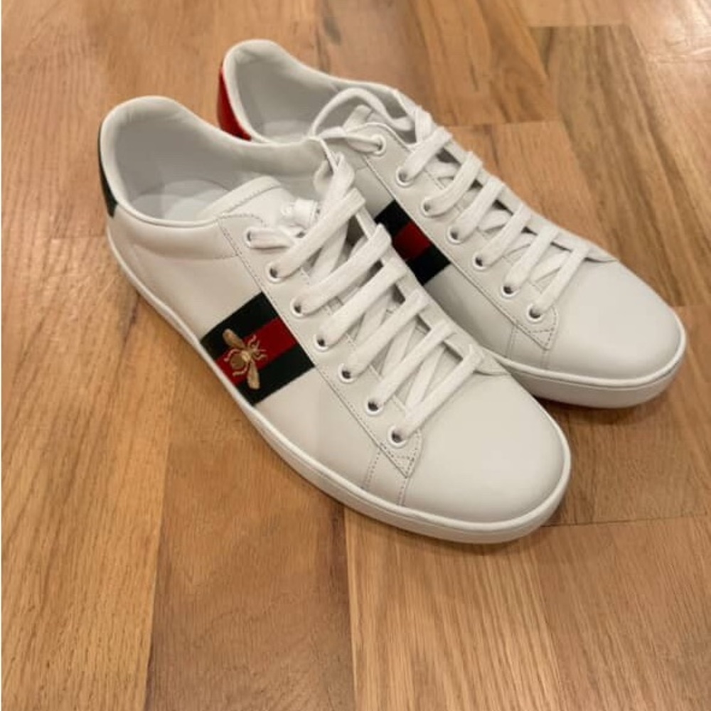 Gucci White Sneakers with Red and Black Stripe